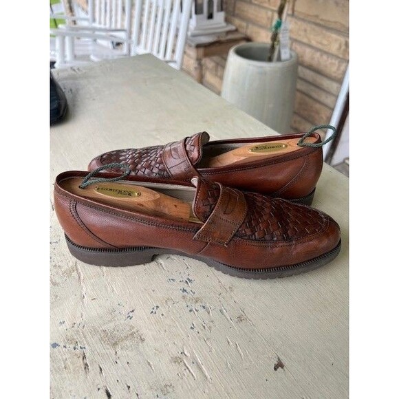 Florsheim Men\'s sz 8.5D Brown Leather Woven Hand Sewn Loafers Vibram Soles 30121